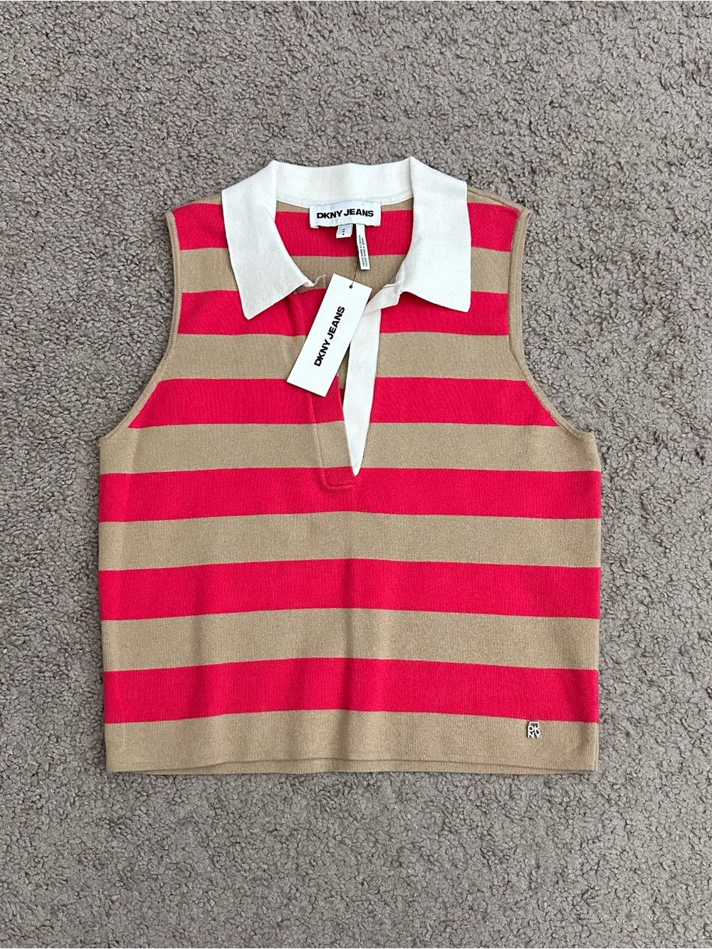 DKNY Jeans Striped Sleeveless Polo Sweater Womens M